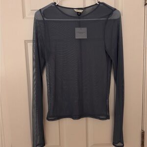 American Eagle Outfitters Sheer Gray Long Sleeve Top